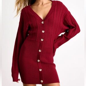 Lulus Red Button-Up Cardigan Dress
